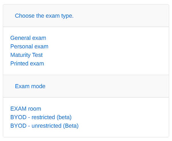 Exam types and exam modes