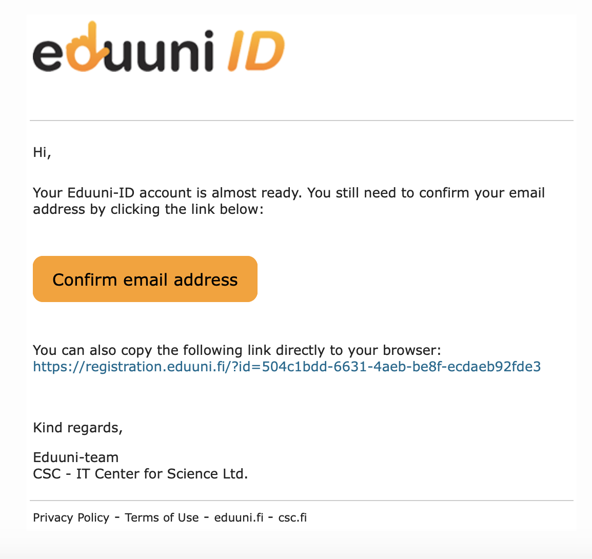 Eduuni-ID confirmation email