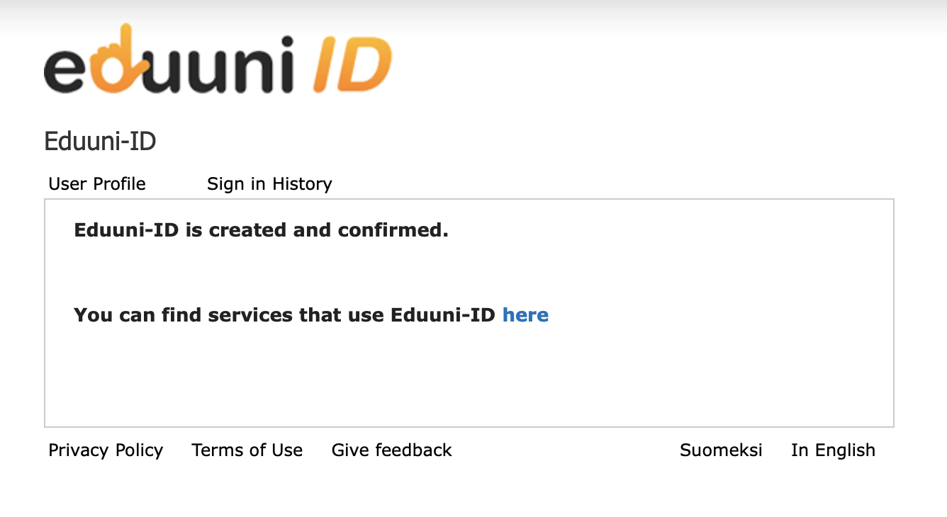 Eduuni-ID is created and confirmed