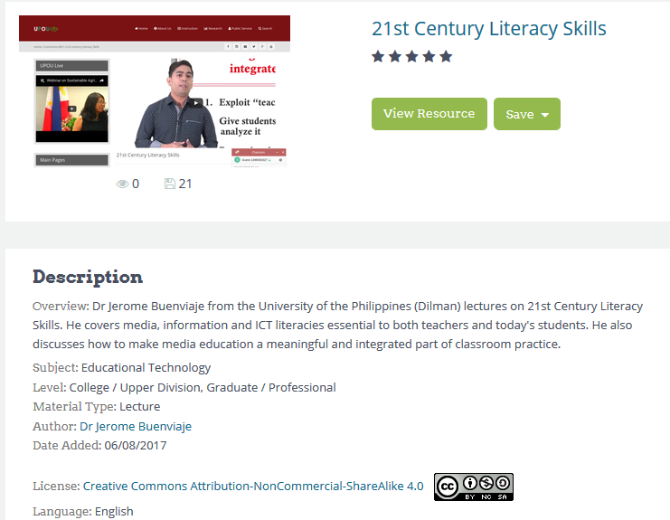 21st Century Literacy Skills, OER Commons, CC-BY-ND-SA